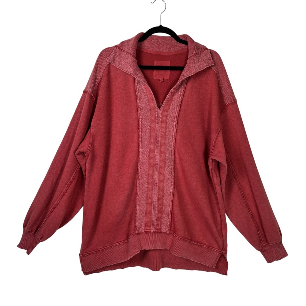 2025 Aerie Starry Skies Open Neck Sweatshirt Size M Red Slouchy Athleisure Cozy - Picture 3 of 16